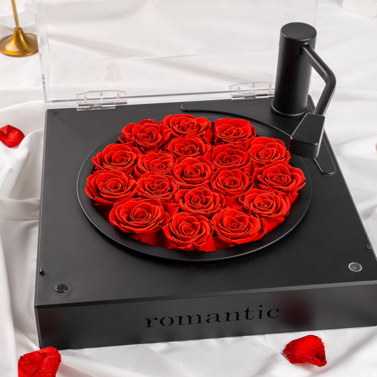 Roséphon Eternal Bloom Music Box with red roses, romantic decor for special occasions.